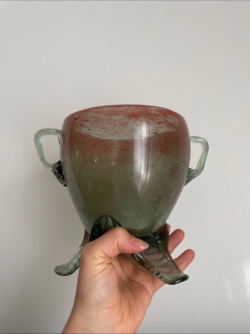 Vintage Blown Glass Tripod Vase - Pink & Green Gradient - Italian Style